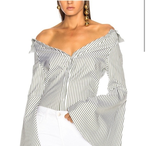 CAROLINE CONSTAS Persephone Blouse Poplin Top Bell Sleeve  Off Shoulder Size XS - Picture 1 of 6
